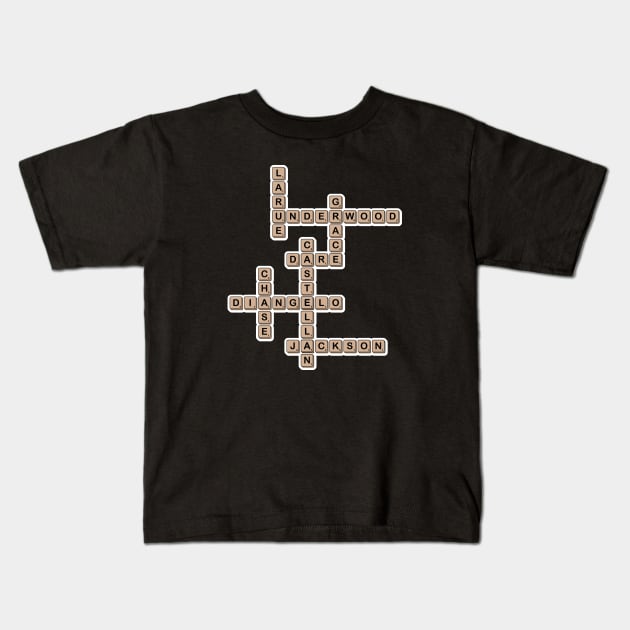 Rick Riordan Scrabble Kids T-Shirt by photokapi